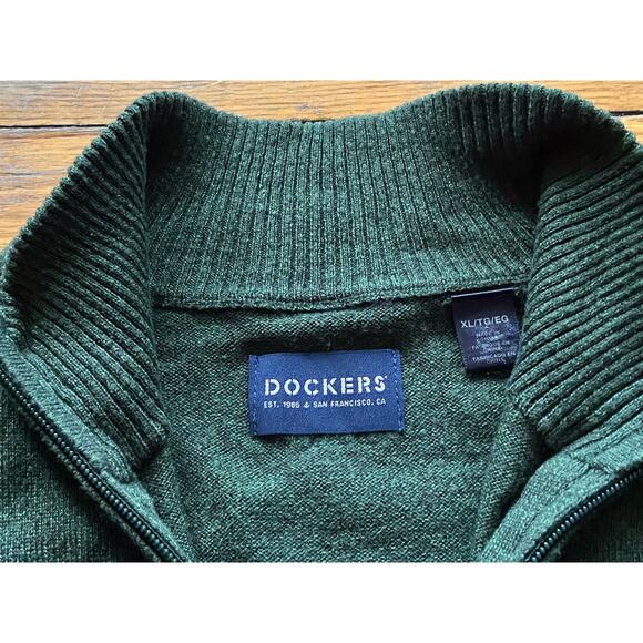 DOCKERS Green/Gray Argyle 1/4 Zip Sweater Mens sz XL - Picture 3 of 10